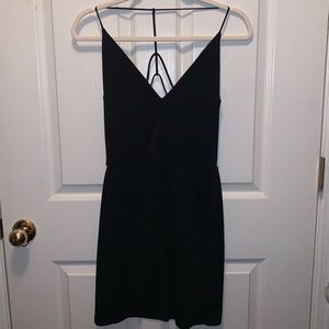 Black V-Neck Open-Back Fit and Flare Mini-Dress